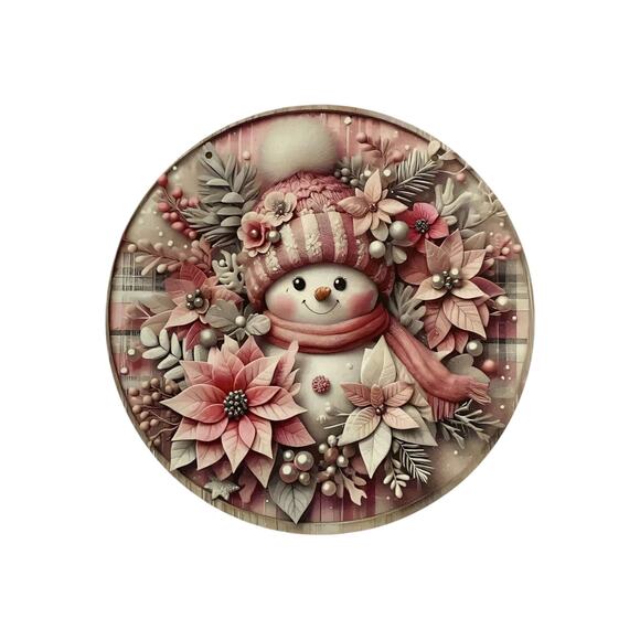 Blush Snowman Sign & Ribbon Bundle | Pink Winter Wreath Kit | Christmas Wreath - Picture 4 of 5